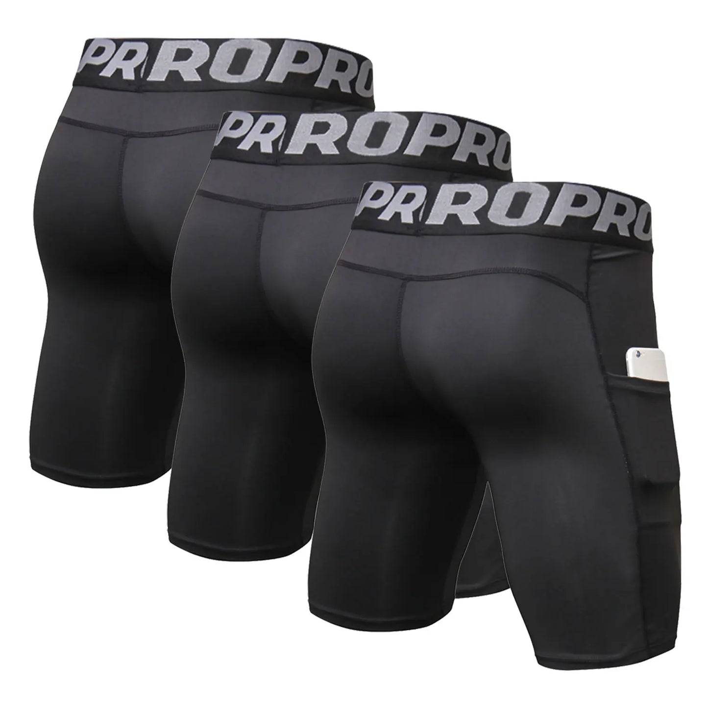 3 Pack Compression Shorts Men with Pocket, Spandex Running Shorts Sport Athletic Workout Performance Underwear