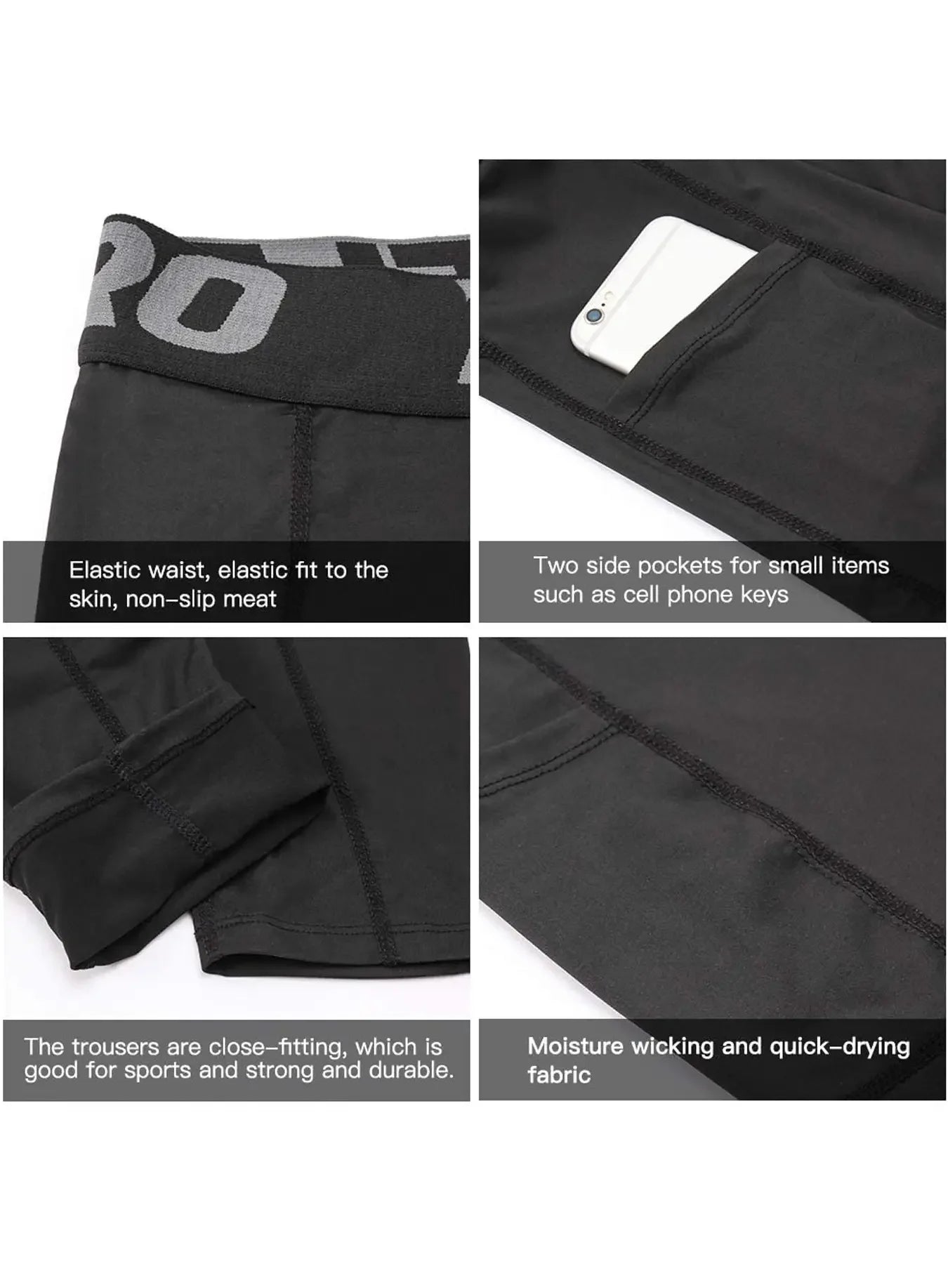 3 Pack Compression Shorts Men with Pocket, Spandex Running Shorts Sport Athletic Workout Performance Underwear