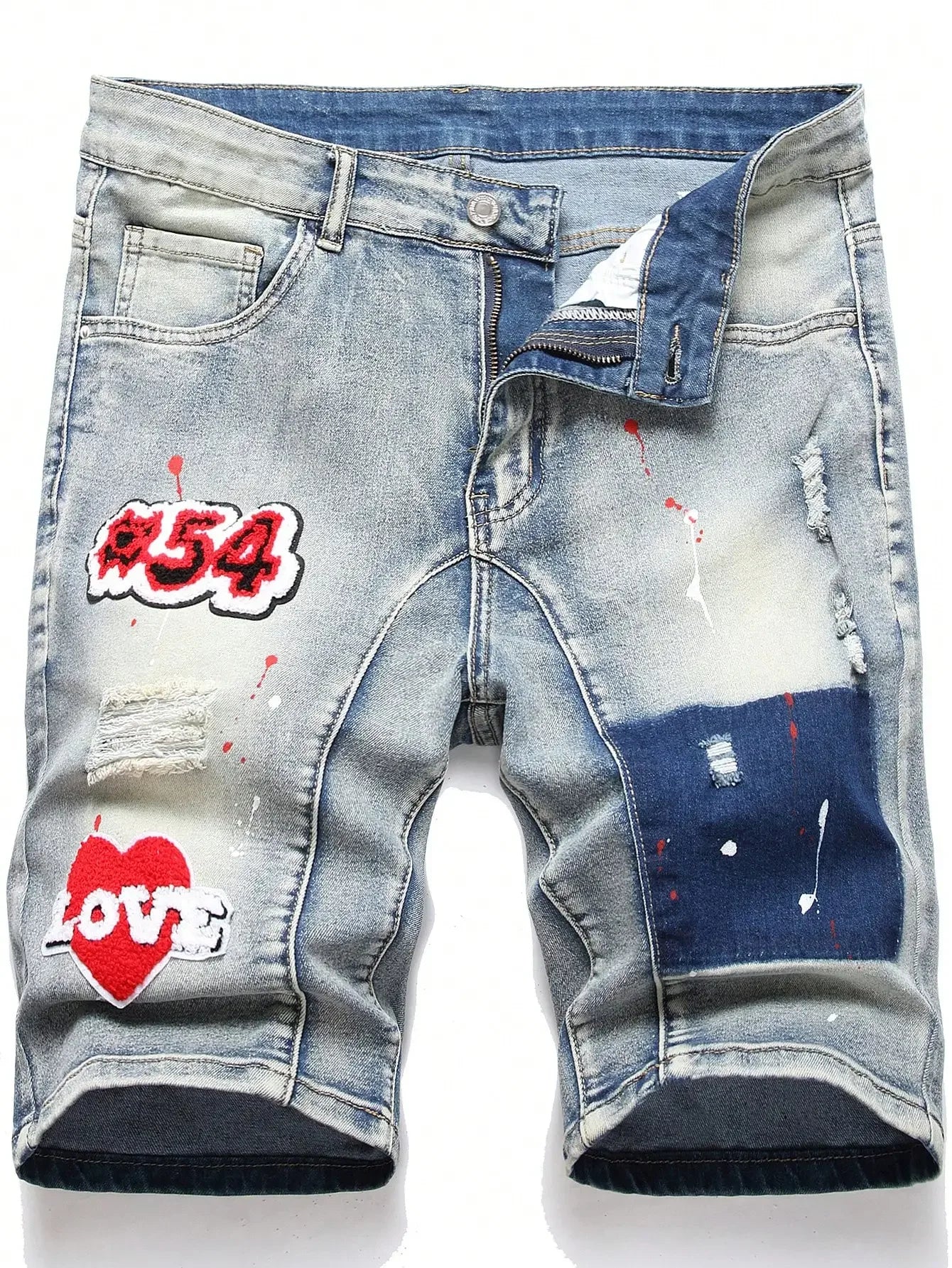 Men's Graffiti Ripped Short Jeans 2023 Summer New Fashion Casual Slim Big Hole Retro Style Denim Shorts Male Brand Clothes