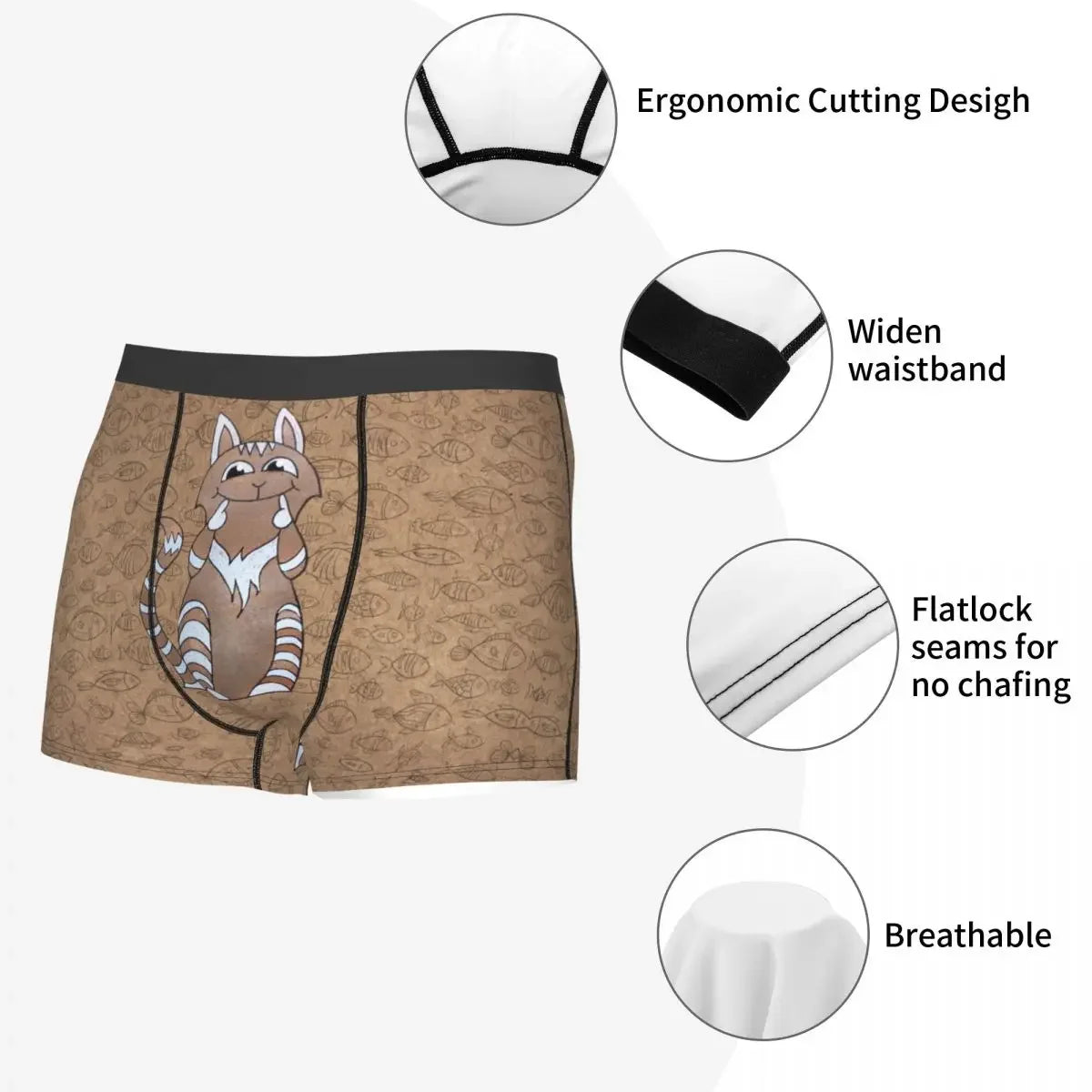 Cat Fish Pattern Underpants Breathbale Panties Male Underwear Print Shorts Boxer Briefs