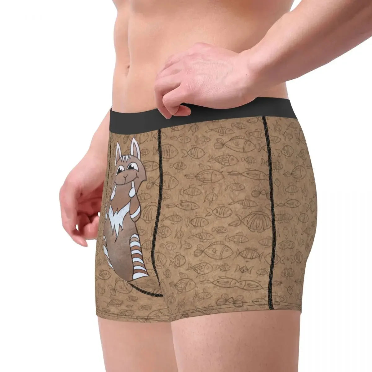 Cat Fish Pattern Underpants Breathbale Panties Male Underwear Print Shorts Boxer Briefs