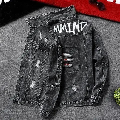 Men's Denim Jacket Yellow Male Jean Coats Punk Ripped with Hole Cowgirl on Board Outwear Original Low Cost Joker Casual Washed G