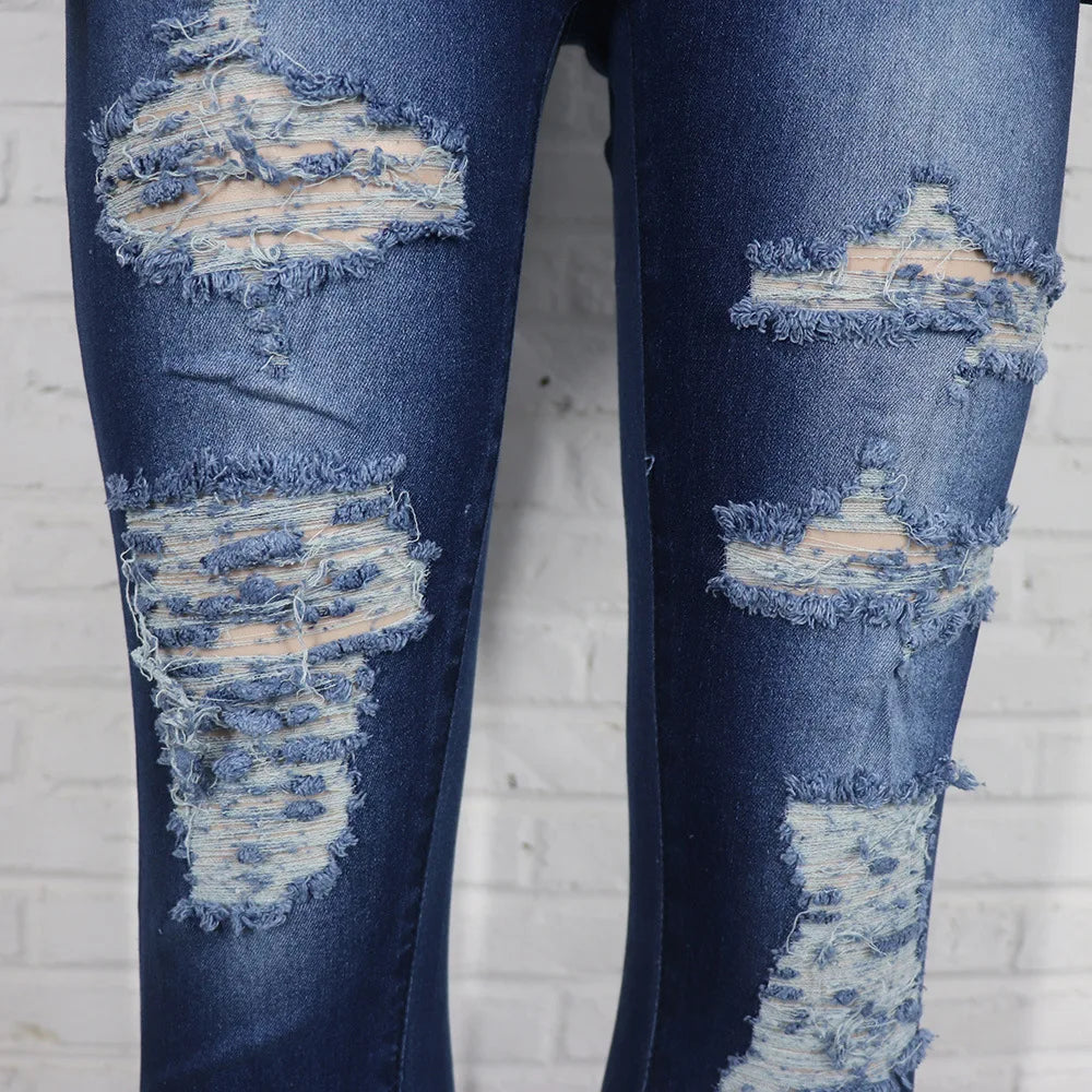 Matching Sets Denim Jackets Single Breasted Pant Sets Hole Ripped Pencil Pant Solid Slim Fit Pockets Streetwear 2024 Washed