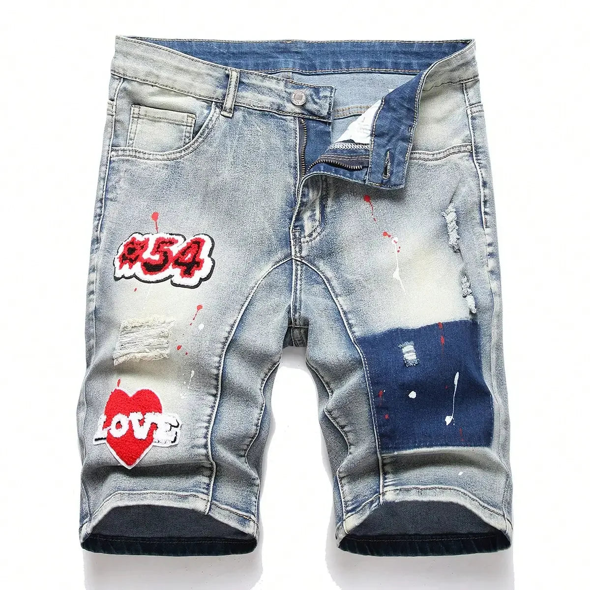 Men's Graffiti Ripped Short Jeans 2023 Summer New Fashion Casual Slim Big Hole Retro Style Denim Shorts Male Brand Clothes