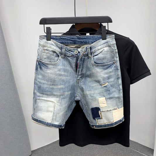 Straight Male Denim Shorts Ripped Jorts Distressed Retro Baggy Men's Short Jeans Pants Fitted Designer Y2k With Vintage Xl