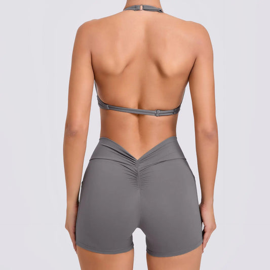 Yoga Sets Workout Sets for Women 2PCS Gym Suits Hanging Neck Crop Tank High Waist Shorts Outfits Fitness Running Athletic Wear